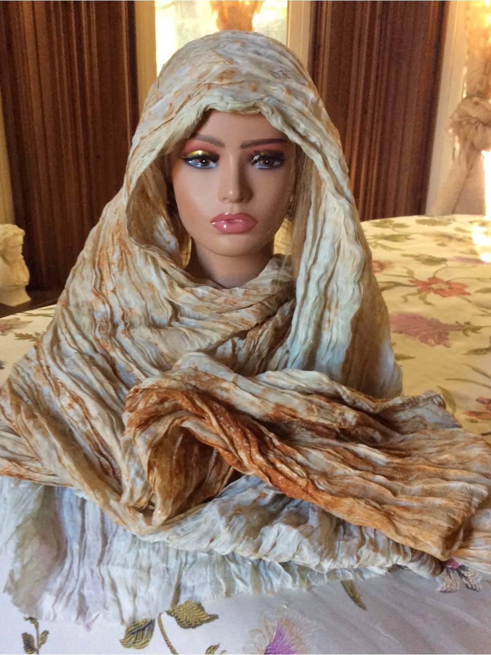 Vintage Raw Silk-like Boho Hippie Gypsy Ancient Roman-Grecian-inspo Shawl Scarf